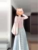 Women's Spring/Autumn Plaid Cardigan Dress with Lotus Leaf Collar - Trendy Two-Piece Set