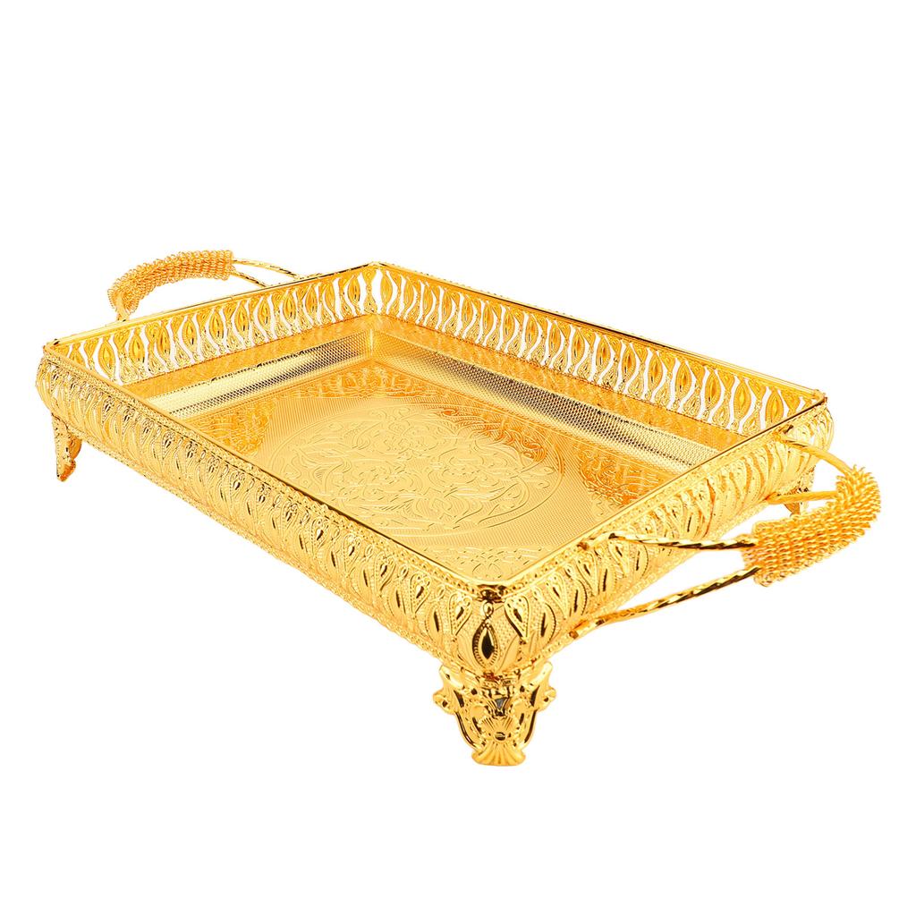 Metal Serving Tray for Food Snack Fruit European Style Rectangle Party Decorative Platter Gold