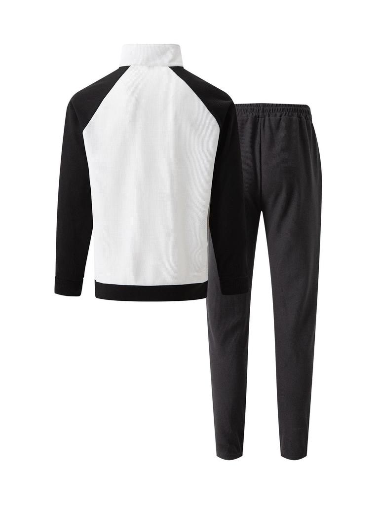 Men's Color Block Waffle Jacket and Sportswear Set - Autumn/Winter Collection