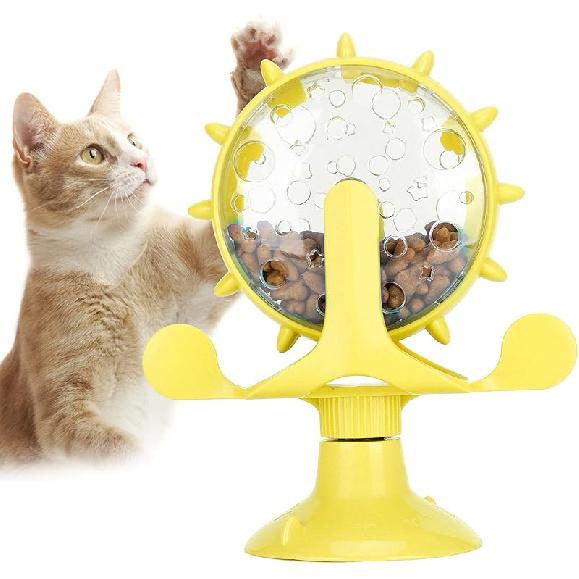 GLOGLOW Cat Food Leakage Toy, Windmill Treat Dispensing Interactive Puzzle for Kitten Puppy Slow Feeding with Suction Cup – Durable Pet Enrichment жёлтый