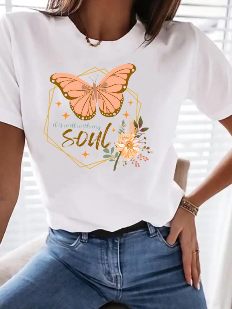 (Asian Size) Tee Top Clothing T Shirt Women Leopard Love Heart Fashion Woman Print Female Short Sleeve Graphic T-shirts