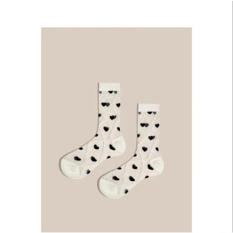 Sweet and Pure Summer Transparent Thin Crystal Silk Heart-shaped Glass Fiber Mid-calf Socks