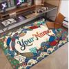 Fish Ocean Theme Soft Crystal Velvet Rug Custom Name & Text Print Non Slip Floor Rug for Bedroom Living Room