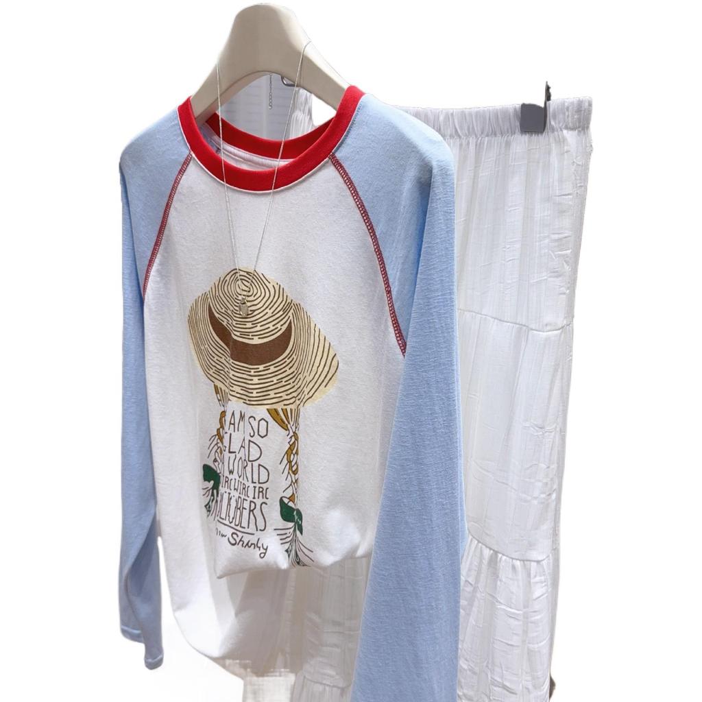 2026 Spring/Summer Women's Color Block Raglan Sleeve Sun Protection Shirt - Loose Casual Patchwork Long Sleeve T-shirt