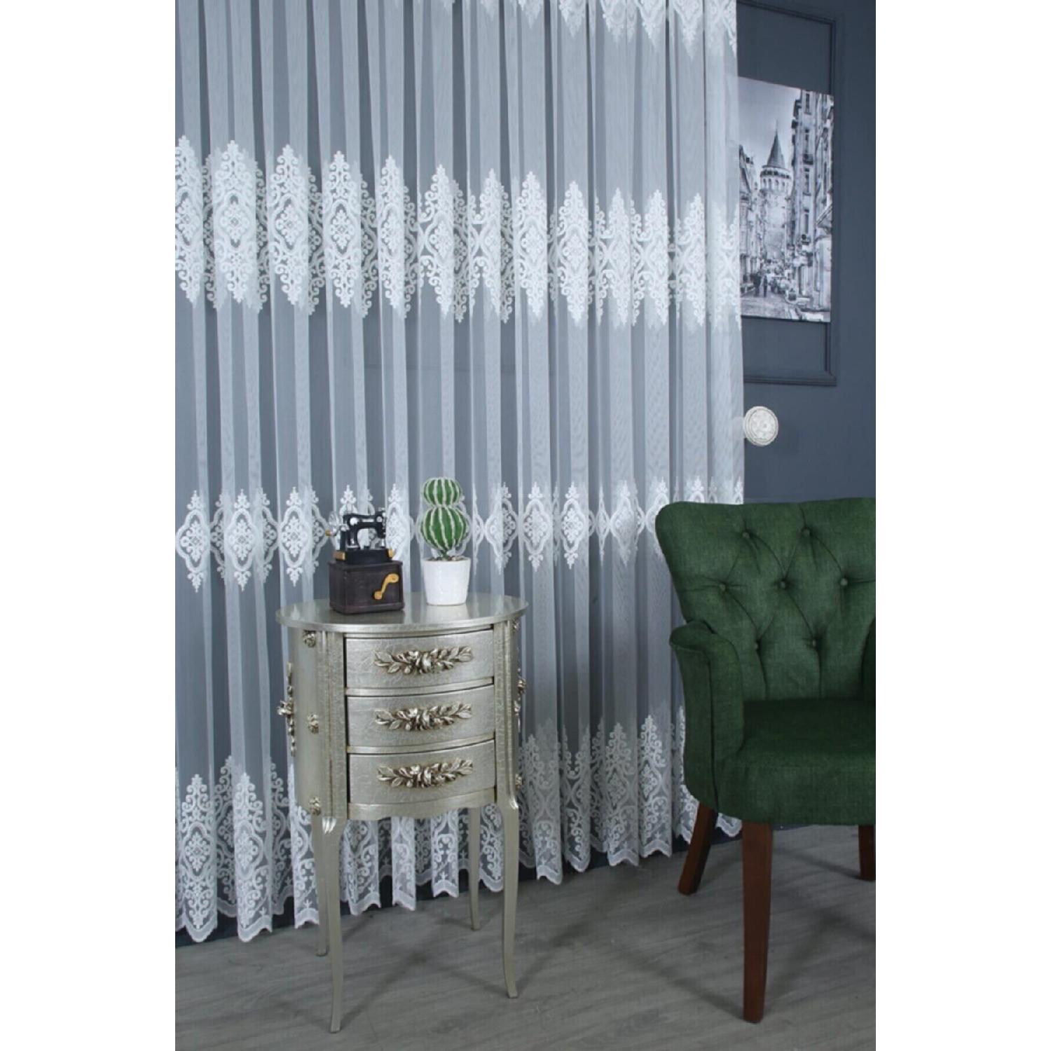 

Luxury Laced Tulle Curtain 13 Closed Pleats 100 x 250 білий