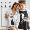 Couples Apron Set Lovely Pattern Adjustable Ties Resistant Kitchen Wear Wedding Anniversary Gift Set Apron with Gloves