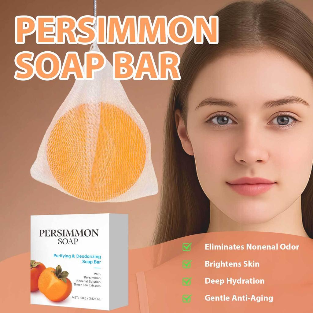 Persimmon Soap Bar 100g Natural Plant Extract Deep Cleansing Gentle Exfoliating Long-Lasting Fragrance for Men & Women
