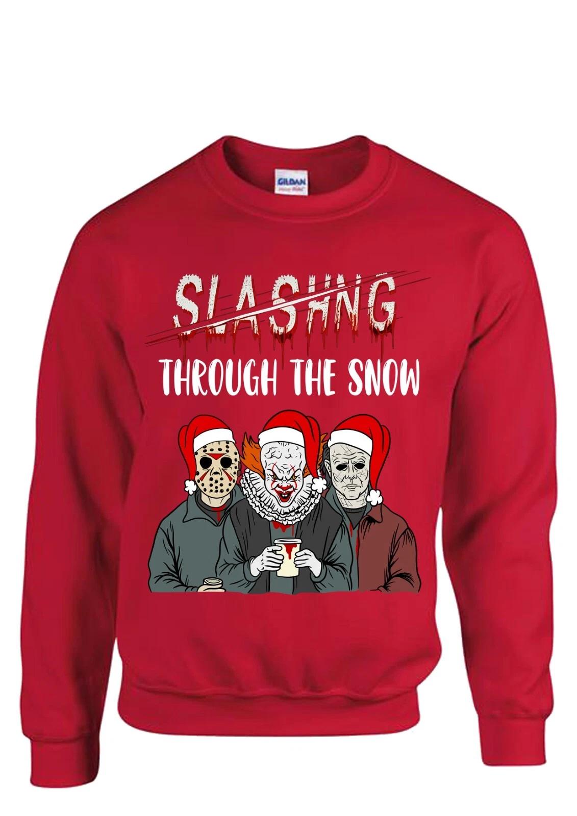 Slashing Through The Snow Horror Inspired Christmas Jumper, Horror Fan Jumpers 2XL