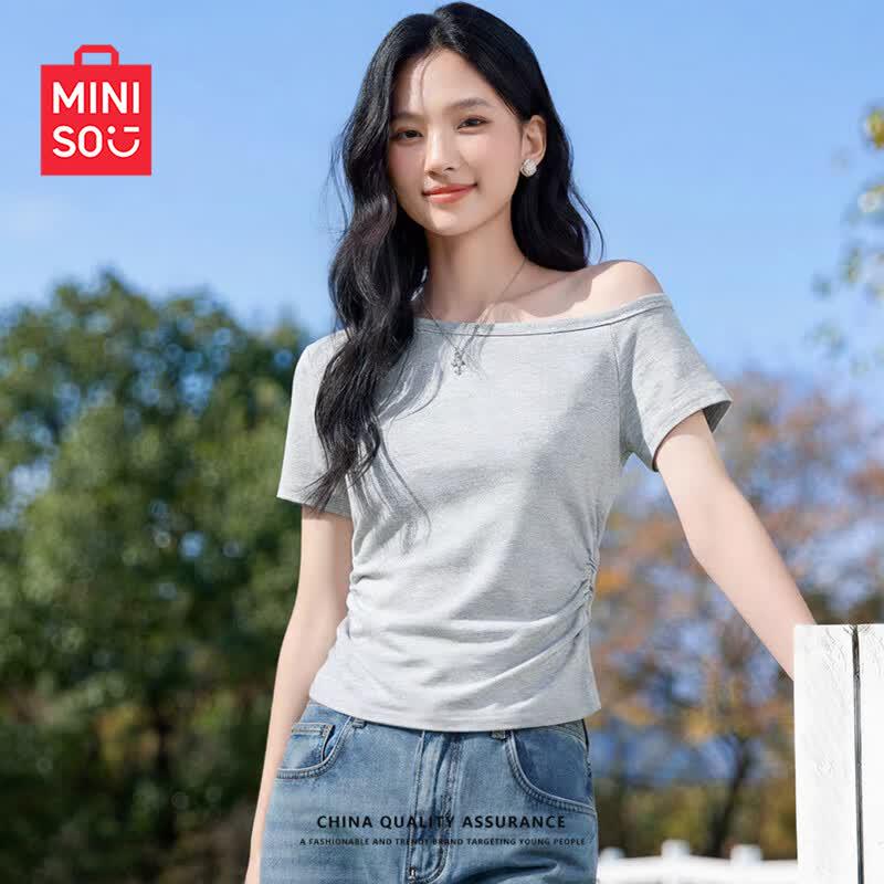 MINISO Women's Off-Shoulder Slim Fit T-shirt
