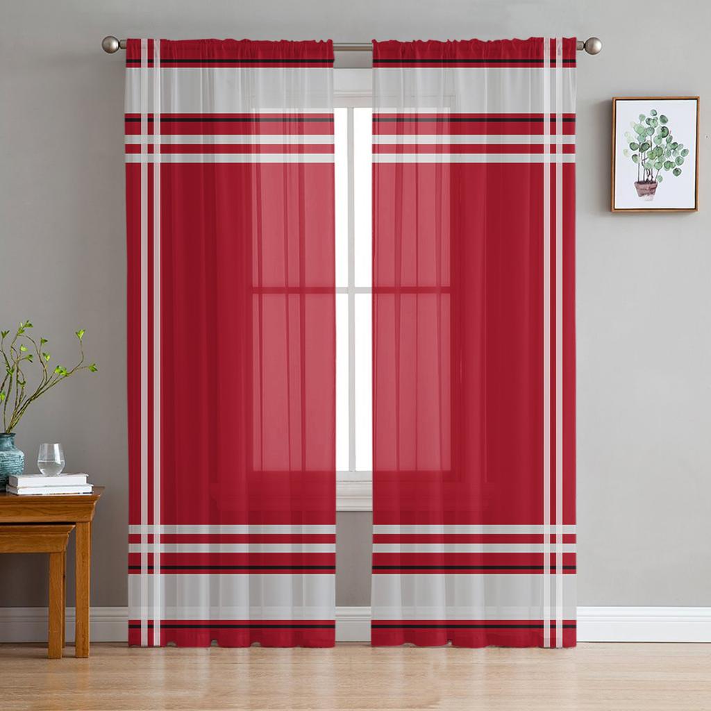 Geometric Blue Stripe Chiffon Sheer Curtains Used for Family Rm Room Area Bedroom Home Decoration Window Voiles Tulle Curtain