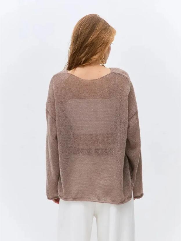 Vår Hul Rund Hals Tynn Genser Strikket Topp For Kvinner