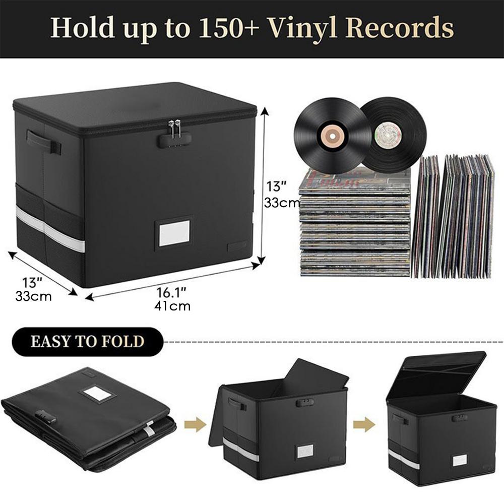 

Record Storage Box Storage Crate with Lid and Handles for Valuable Album Collection Water Resistant Fireproof File Holder
