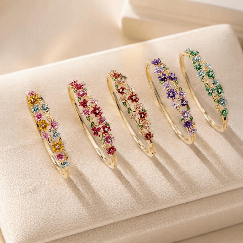 Vintage Hollow Flower Bracelet Colorful Floral Open Cuff Bangle Enamel Bracelet  Gift Idea