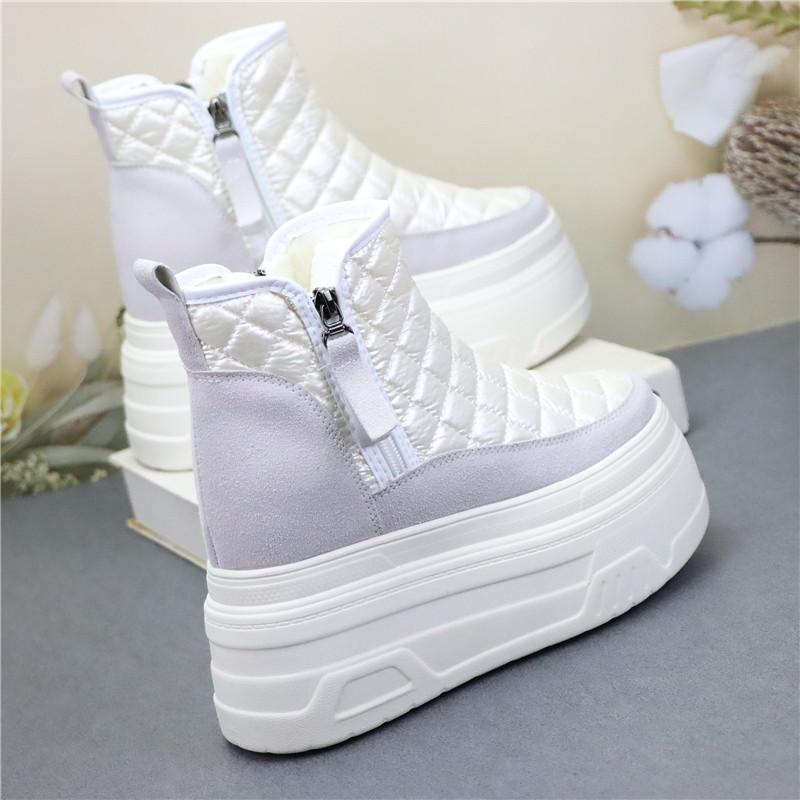 Fashion Small Tall with 12cm Height Increase Female Side Zipper with Muffin Thick Sole Casual Suede Ankle Boots Platform Sneakers