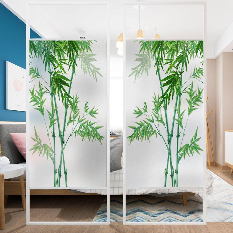 Chiński Styl Bambusowe Folie ze Szkła Barwionego Prywatność Folia Okienna Samoprzylepna Statycznie Domowe Dekoracyjne Matowe Naklejki na Okno