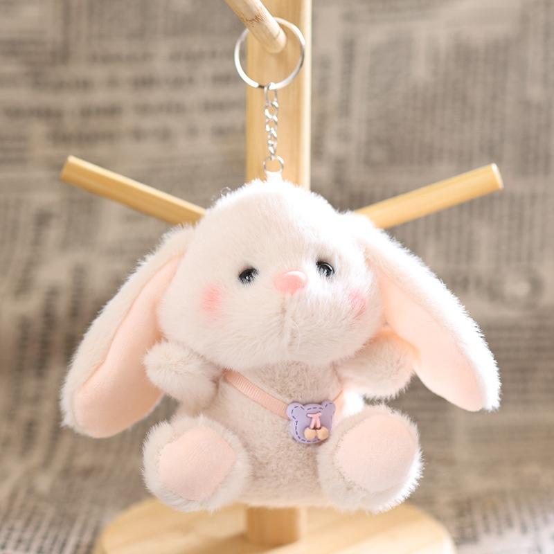 Cute Bunny Keychain Cartoon Little Rabbit Stuffed Doll Keyring Soft Plush Toy Key Holder Bag Pendant Backpack Hanging Decoration