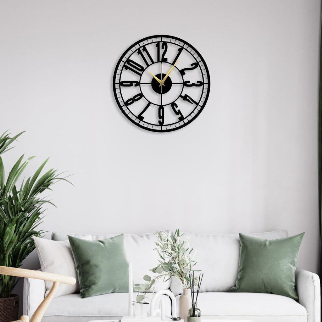 Stylish Watch Wall Clock with Numbers/Large Size Clock & Wall Ornament/Metal Outdoor Wall Clock for Bedroom, Office -Black