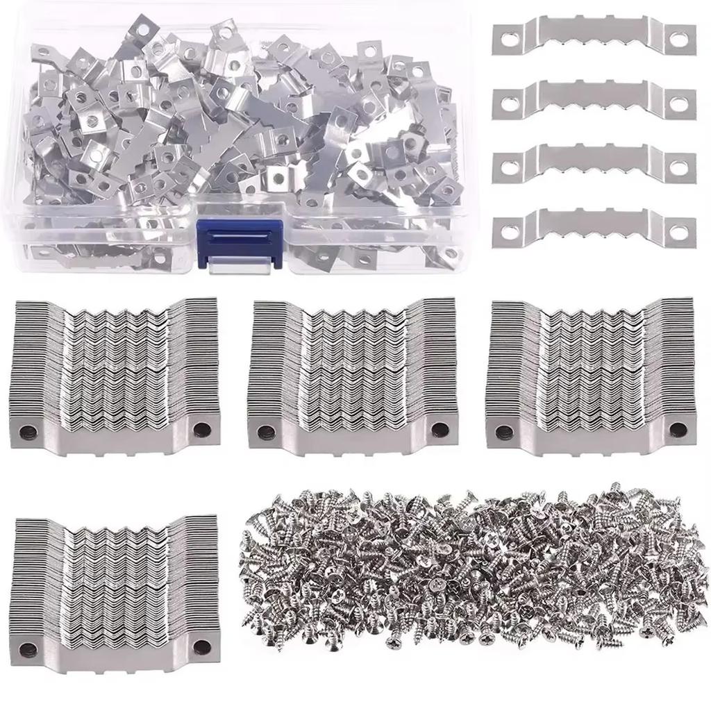 100 Set Förpackade Sågtandskrokar – Metall Raka med Platt Huvudskruvar för Ramar