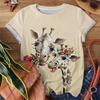 Women's Giraffe Pattern T-shirt Casual And Personalized Beige Base Color Short Sleeve Top