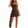 Women’s Strapless Ruffle Hem Asymmetric Mini Dress with Layered Skirt and Sleeveless Design for Casual or Evening Wear