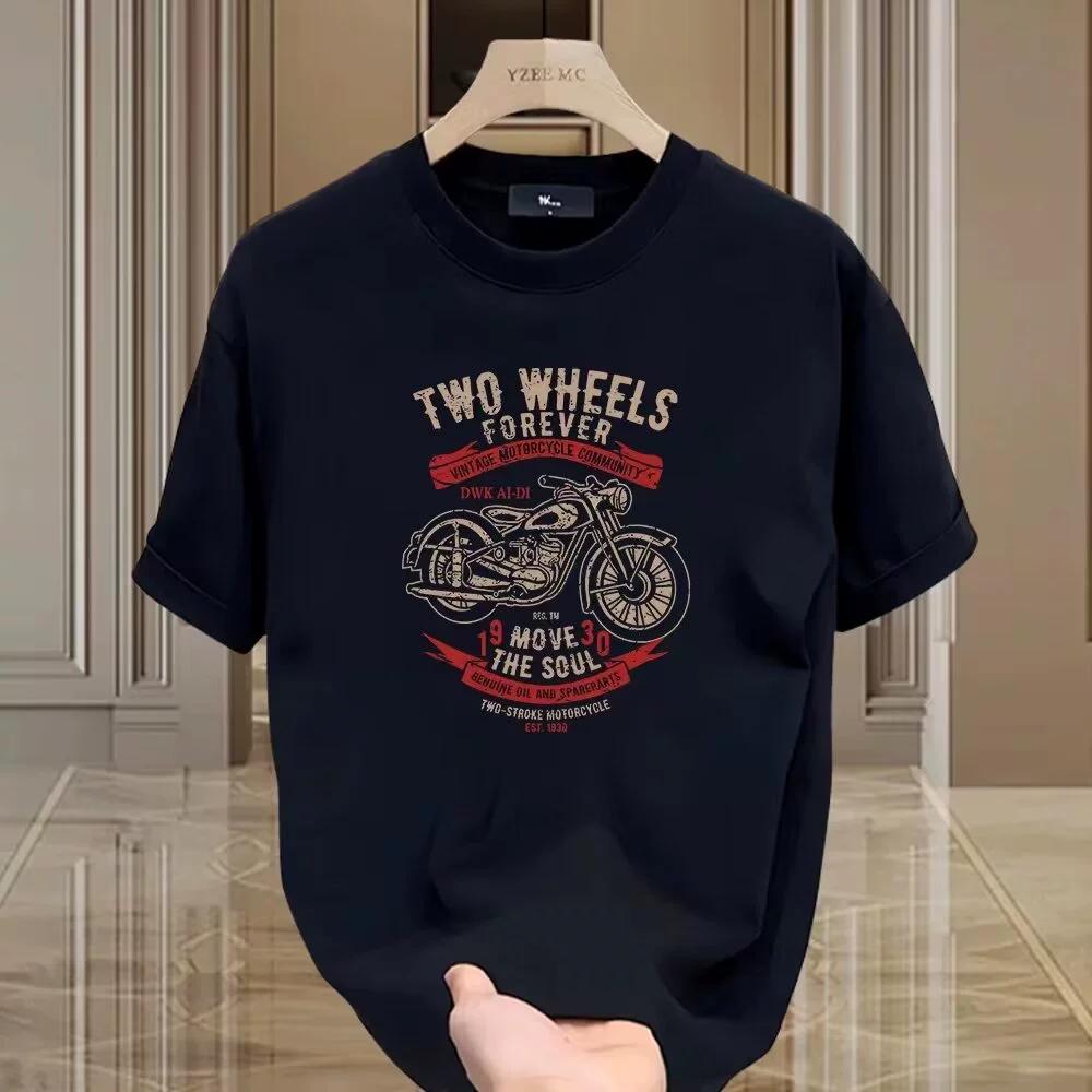 Motorcycle Boy T-Shirt Men Vintage 100% Cotton Short Sleeve Tops Tees  Hip Hop High Street Oversized T-Shirt 5XL