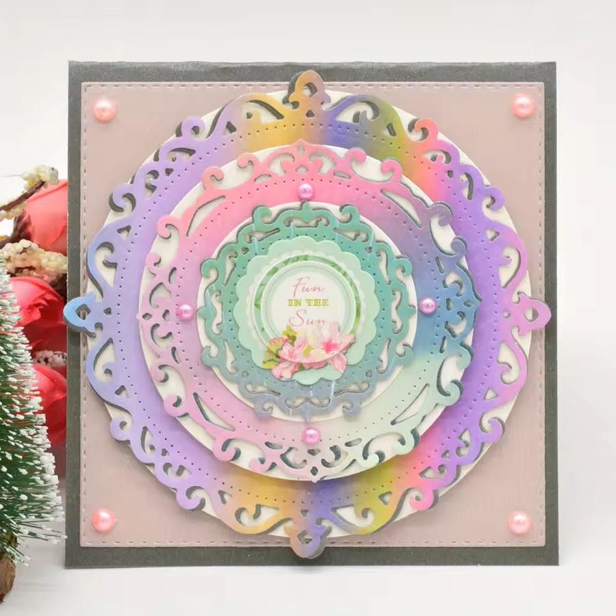 2pcs/set Round Lace Frame Background Metal Cutting Dies Scrapbooking Making Cards Decorative Embossing Crafts