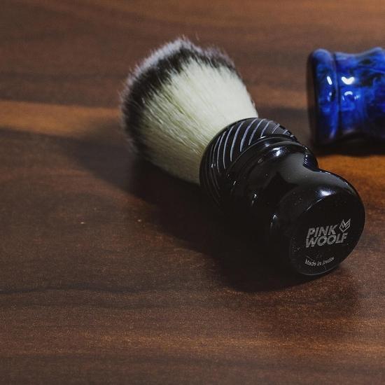 Pink Woolf Shaving Brush for Men Soft - Handcrafted Synthetic Bristles | SPIRAL BLACK HANDLE| Gift for Men | Make Thick Lather