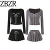Za Autumn New Women Clothes 2025 Pure Desire Style Lace Stitching Hood Long Sleeve Small Shirt Pleated Pants Skirt Suit