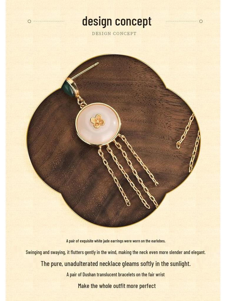 2022 Summer Palace Style Hetian Jade Long Tassel Earrings for Women - Perfect Hanfu Costume Accessory.