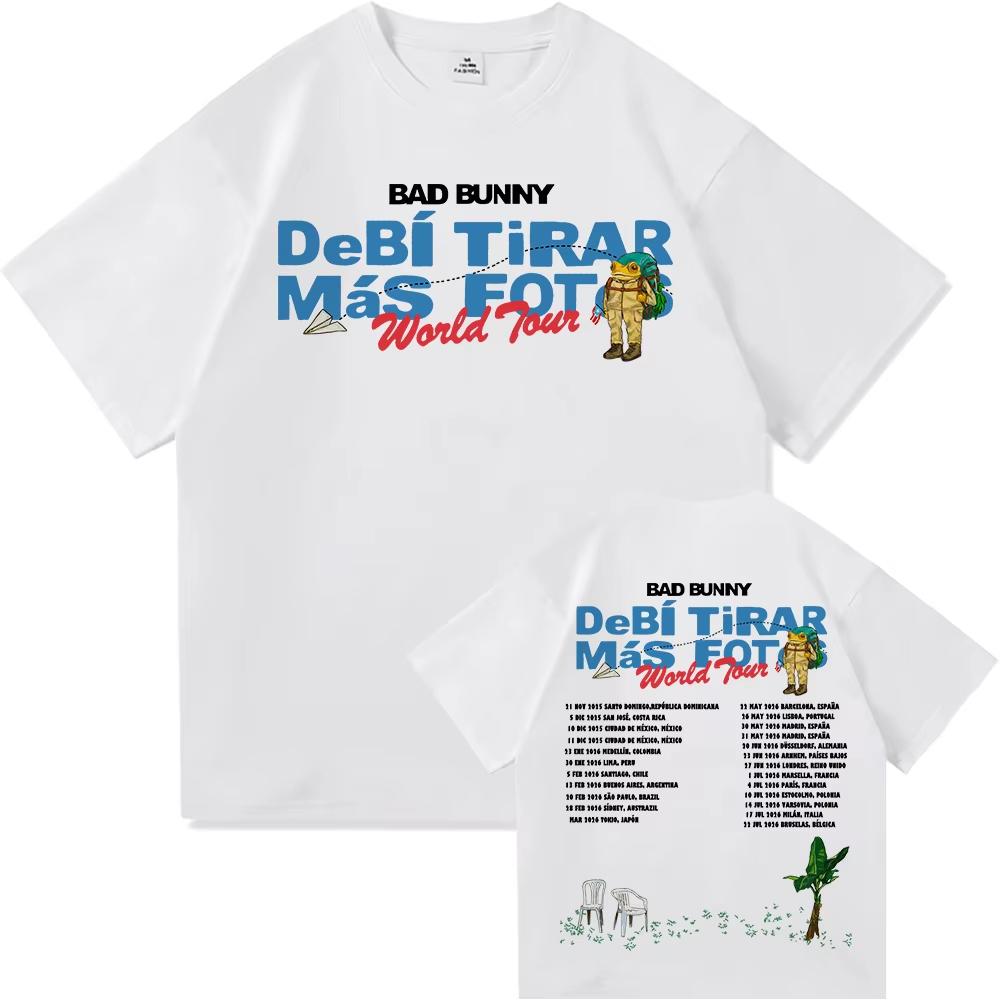 Bad Bunny Deb Tirar Ms Fotos World Tour 20252026 Tshirt Funny Vintage Frog T Shirt Unisex Women High Quality Cotton Tees Shirts