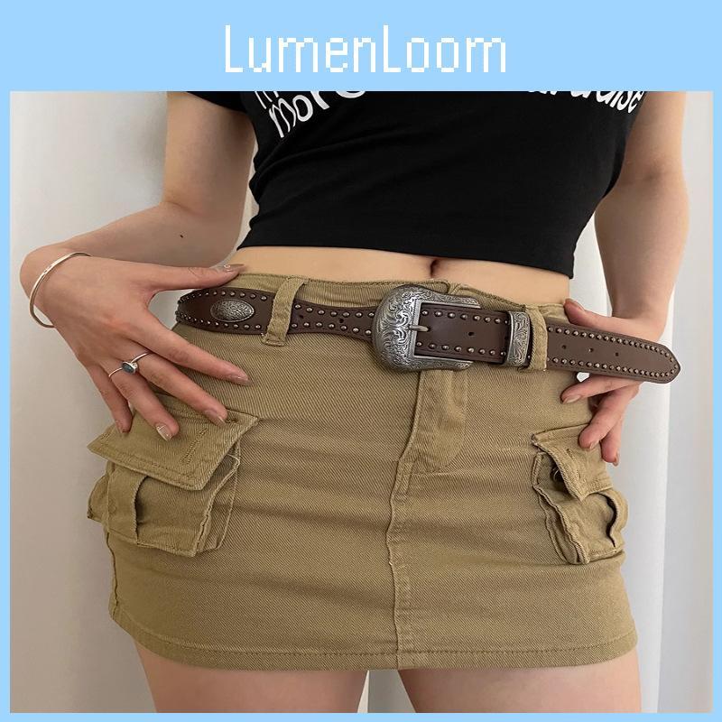 Vintage American Punk Pu Leather Belt For Women With Studded Design And Metal Buckle