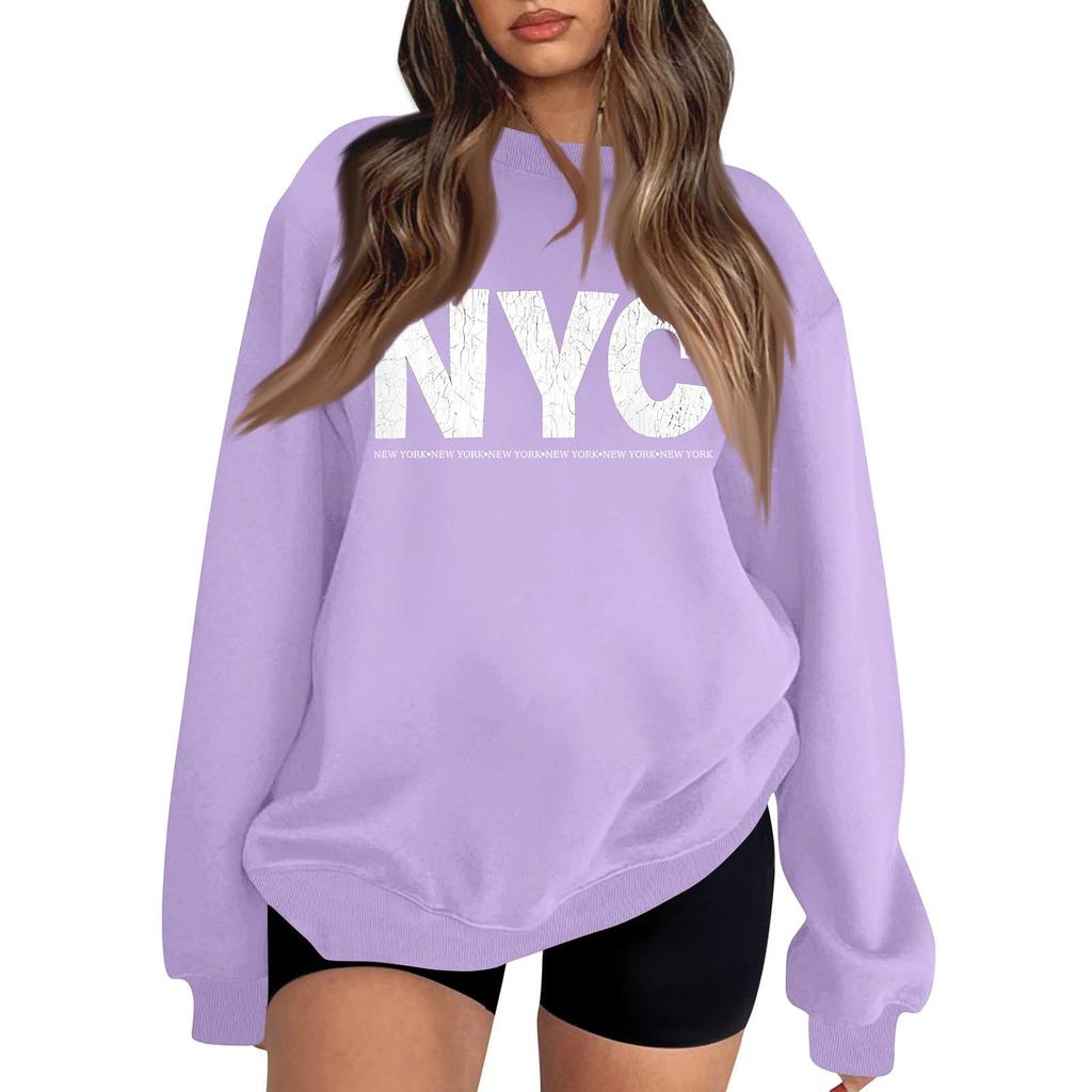 Lightweight Long Sleeve Pullover Sweatshirt for Men and Women Crew Neck Casual Fit Printed NYC Graphic Sweatshirt