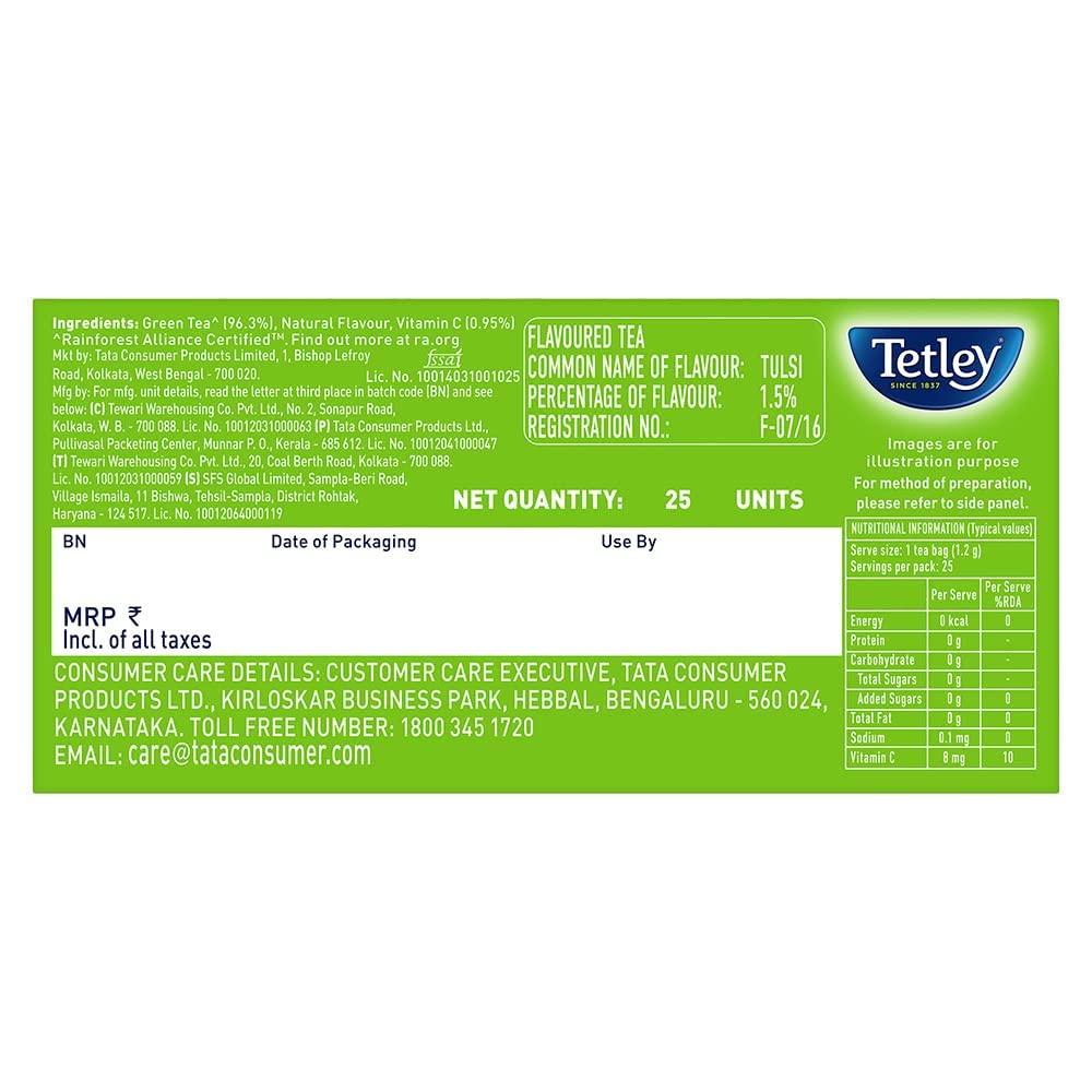 Tetley Green Tea With Tulsi Immune Support With Added Vitamin C 25 Tea Bags 30g Pack