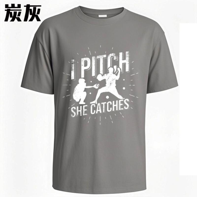 Street Wear For her O Neck tshirt Fashion I Pitch She Catches Baseball Design Minimalist Boys Tshirt male tshirt brand top tee