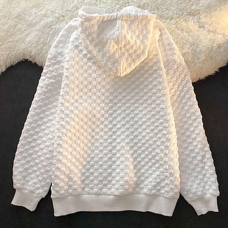 Women's Loose Fit Waffle Jacket - Spring/Autumn, BF Style, Zipper Cardigan Sweater