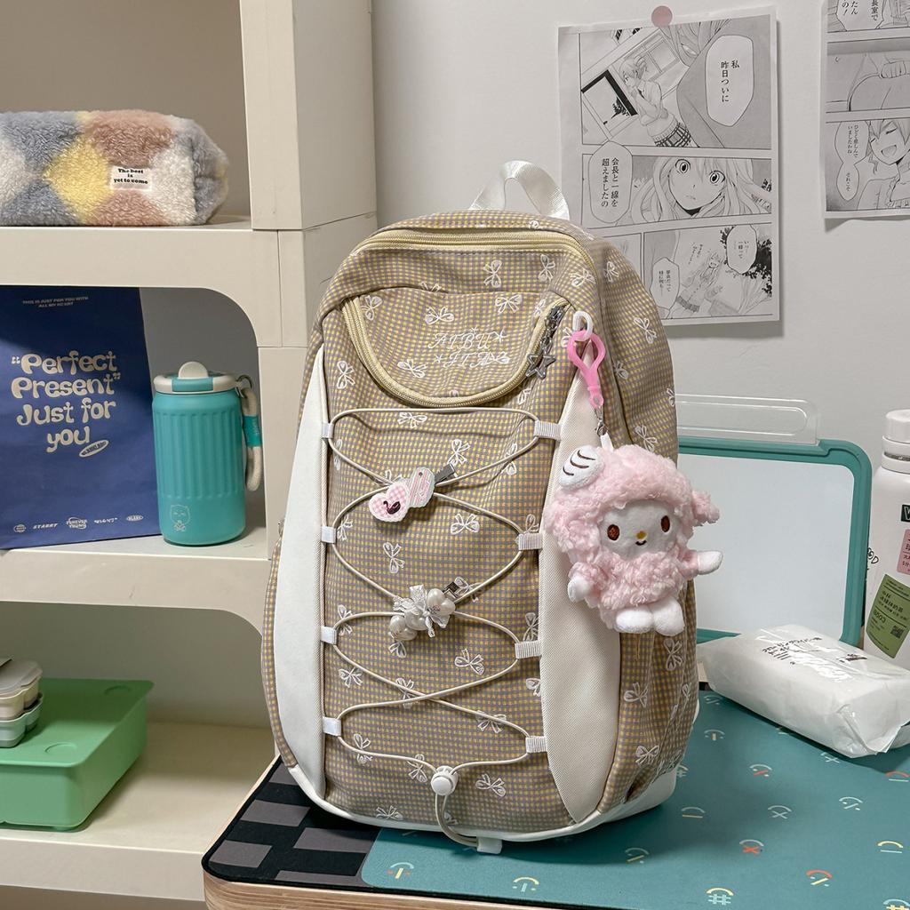 Schoolbag High-value student schoolbag Bow plaid student schoolbag Large capacity student schoolbag Fresh and sweet backpack