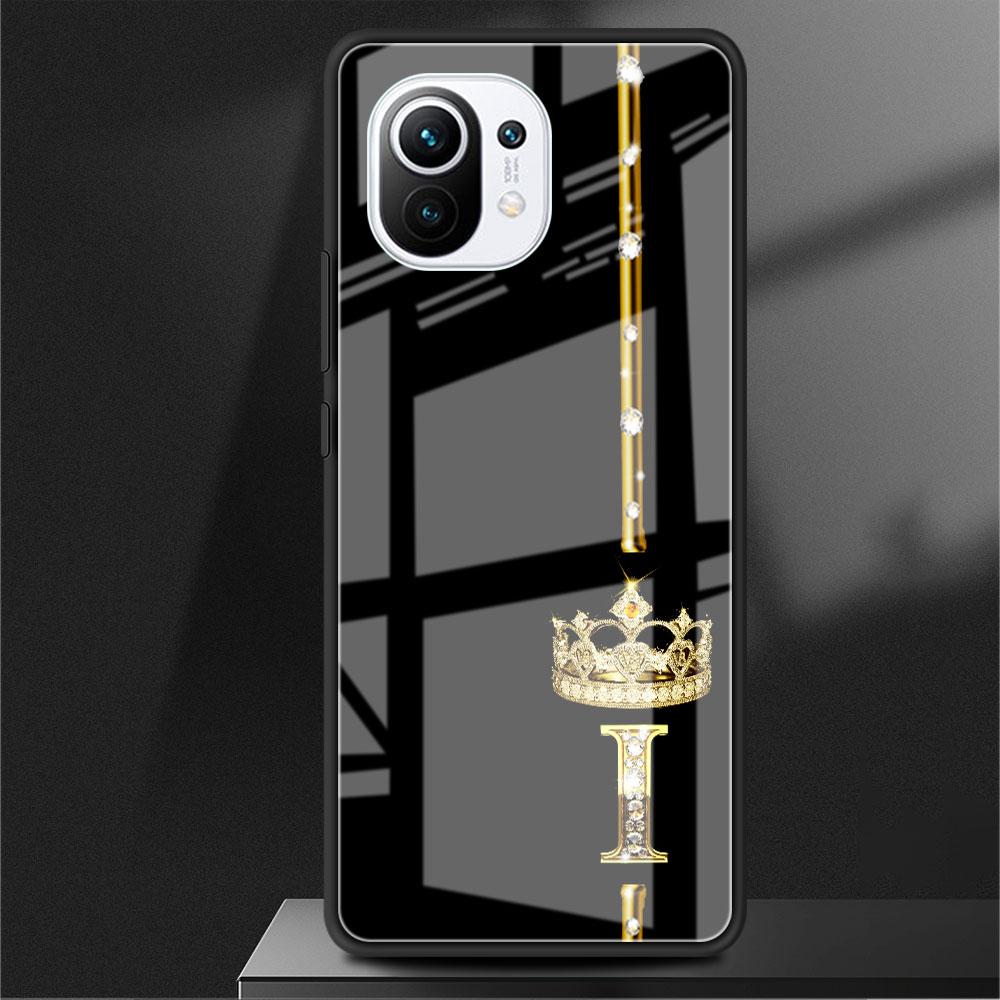 Custodia in vetro con 26 lettere ABC in oro rosa per Xiaomi Poco X3 NFC 11 Lite 11T F3 M3 Redmi Note 11 10 9 8 Pro 10S 9S 9A 9C Cover per telefono