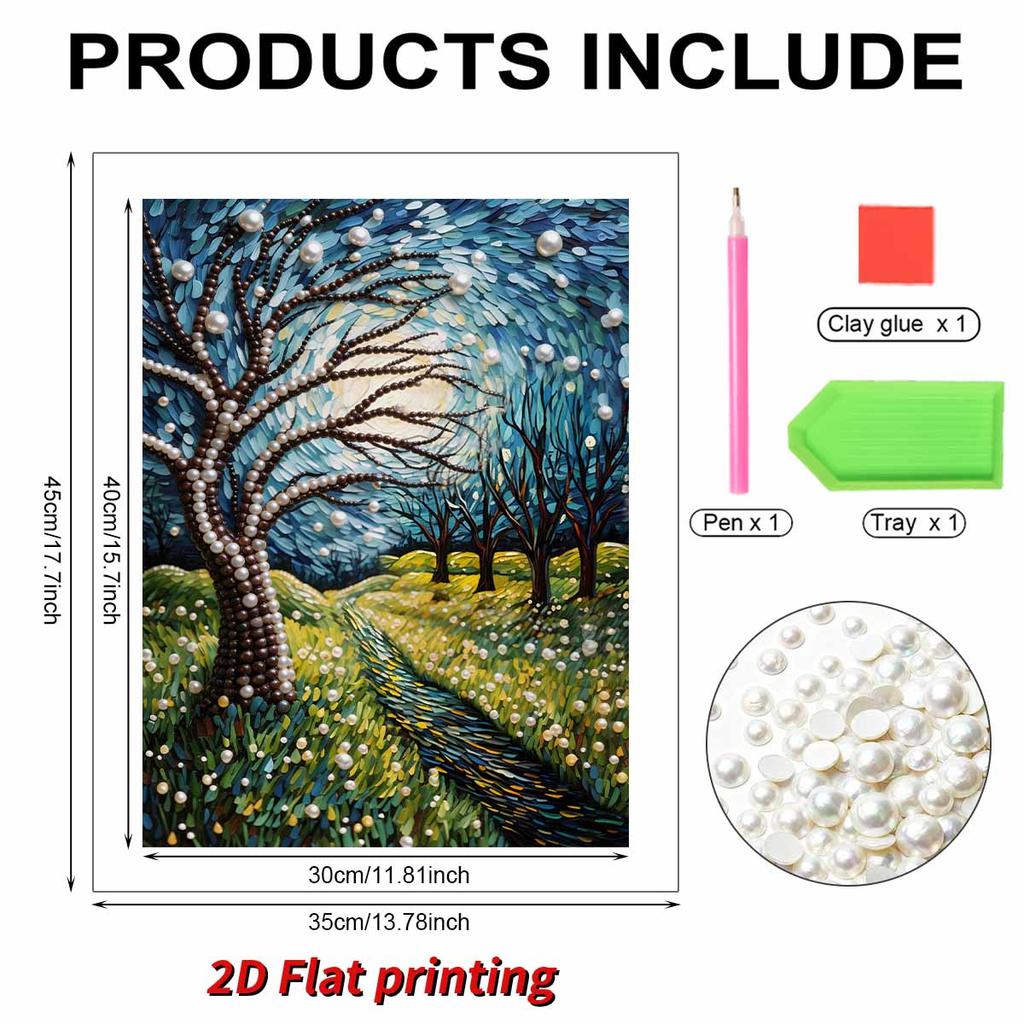 5D DIY Frameless Pearl Painting Country Road Pattern Painting Kit, Suitable for Home Living Room Bedroom and Other Wall Decoration Art Paintings
