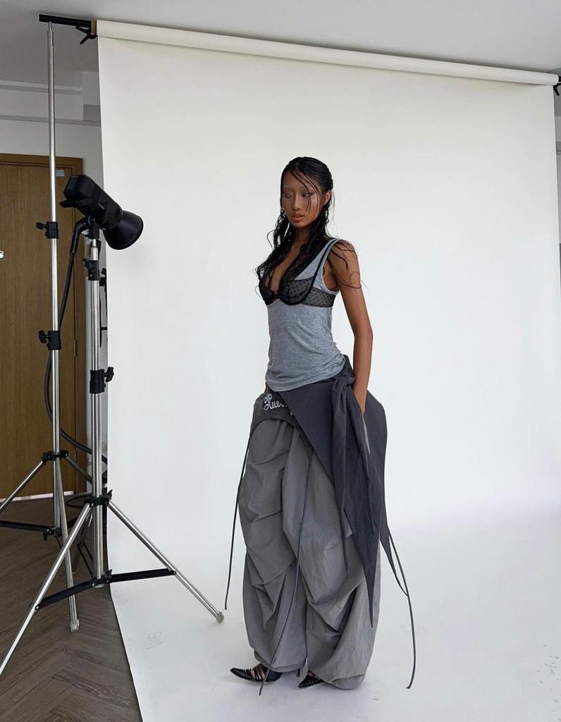 Women's American Street Grey Wide-Leg Scimitar Pants - Spring 2025 Sporty Casual Design