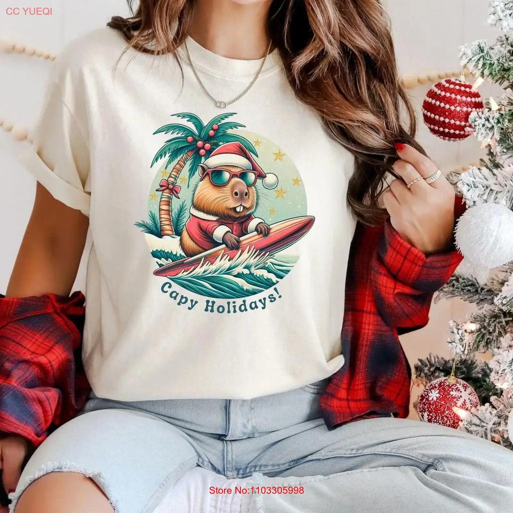 Capy Holidays Surf Vibes Capybara Retro Color T Shirt Chill Santa Gift For Capylovers Christmas Deadline Standard Ship Dec 10th