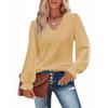 Loose Long-Sleeve Lace-Sleeve Top Solid Temperament Loose V-neck Long sleeve Top