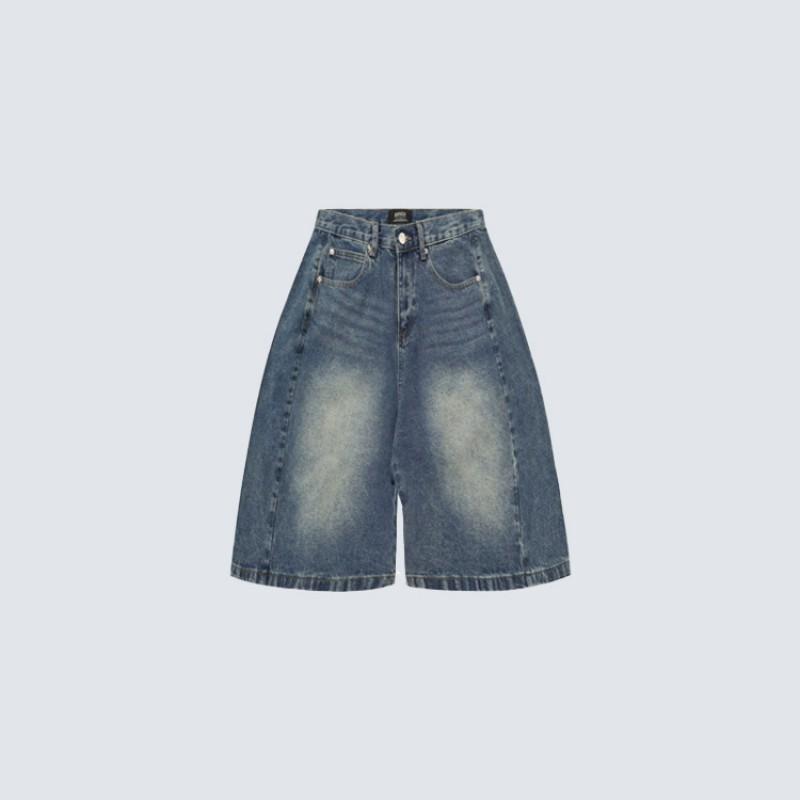 Vintage Washed Wide Leg Denim Shorts High Waist Faded Loose Fit Streetwear