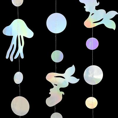 4.5m Guirlande de Bulles Colorées Sirène Étoile de Mer Méduse Guirlandes en Papier Décoration Fête Sirène Sous la Mer Fête d'Anniversaire