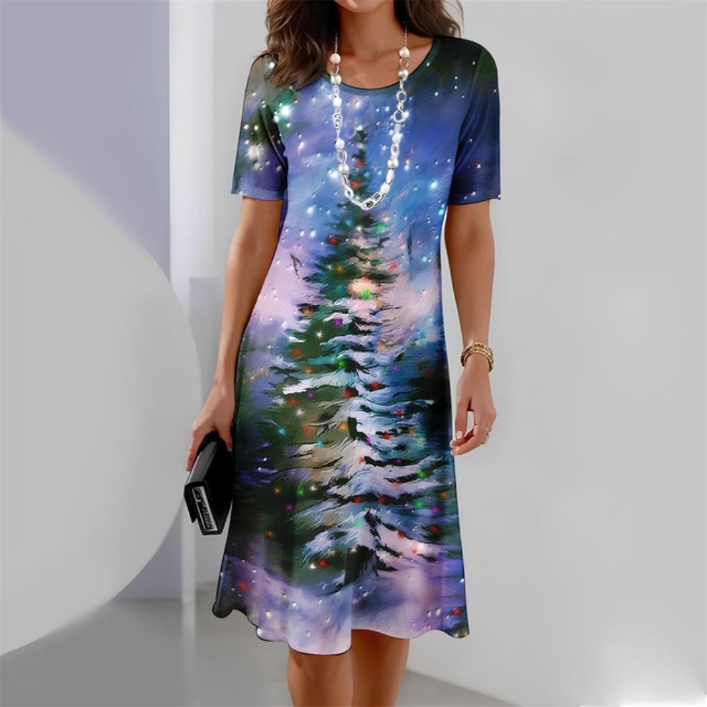 Christmas Dress Women Elegant O-neck Short Sleeve Dresses Plus Size Red Casual Party Summer Dress Fashion Vestidos