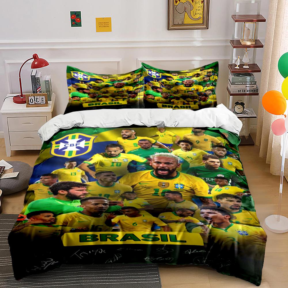 Set Biancheria da Letto Squadra di Calcio del Brasile Copripiumino Set Copripiumino Federe Decorazioni per la Casa (1 * Copripiumino 2 * Federe, senza piumino)