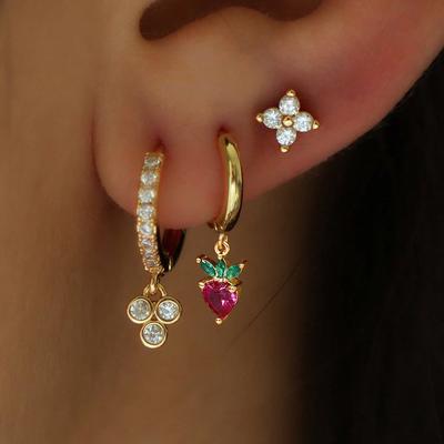 3PCS Stainless Steel Zircon Fruits Pendant Earrings Set for Women Cute Apple Peach Charm Small Earring Piercing Jewelry Aretes