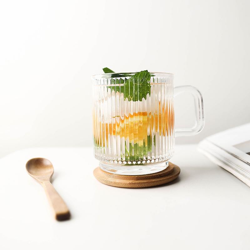 340ml Coffee Mug Vertical Striped Coffee Cup Transparent Glass Without Lid Large Capacity Stackable Water Drinkware Beverage Cup