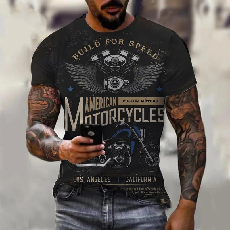 Men'S T-Shirt 3D Motorcycle Print T-Shirt Hip Hop Trend Vintage Clothing Motorcycle Racing T Shirt Outdoor Riding Blazer