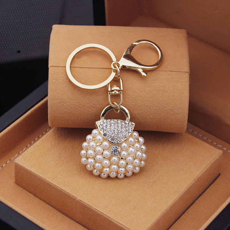 Fashion key chains key rings Metal Charm Pearl Bag Key Chain Tassel Key Ring Car Bag Keychain For Women Jewelry Accessories Gift