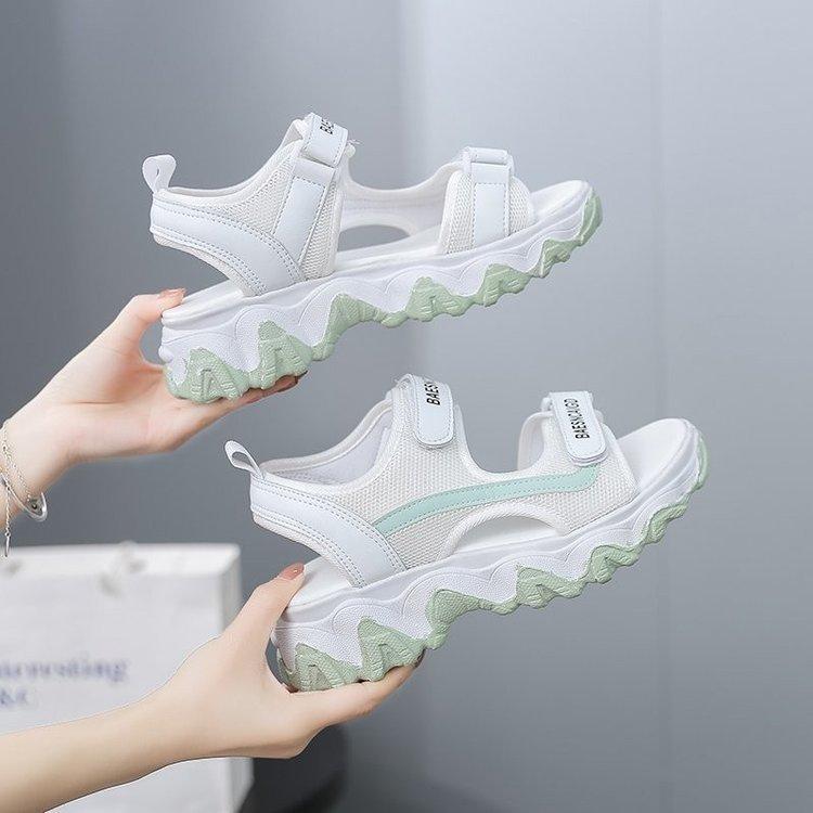 2025 Student Summer Beach Sandals Platform Muffin Sports Sandals Women's Height Increasing Wave Bottom Velcro Sandals Lightweight